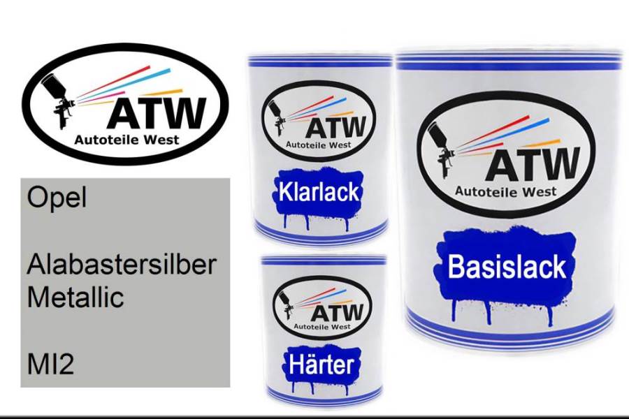 Opel, Alabastersilber Metallic, MI2: 1L Lackdose + 1L Klarlack + 500ml Härter - Set, von ATW Autoteile West.